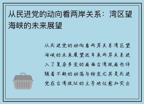 从民进党的动向看两岸关系：湾区望海峡的未来展望