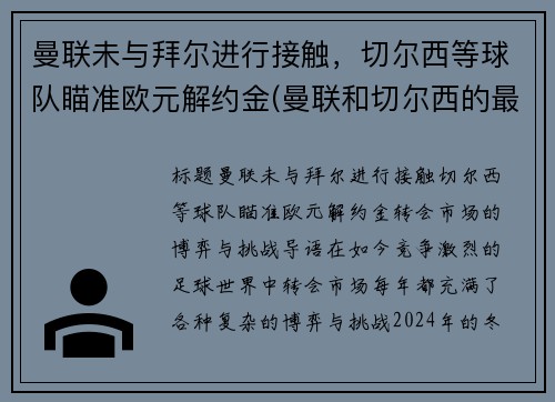 曼联未与拜尔进行接触，切尔西等球队瞄准欧元解约金(曼联和切尔西的最新比赛预测)