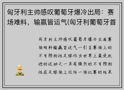 匈牙利主帅感叹葡萄牙爆冷出局：赛场难料，输赢皆运气(匈牙利葡萄牙首发阵容)