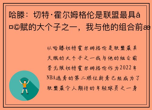 哈滕：切特·霍尔姆格伦是联盟最具天赋的大个子之一，我与他的组合前景无限