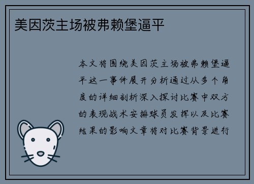 美因茨主场被弗赖堡逼平