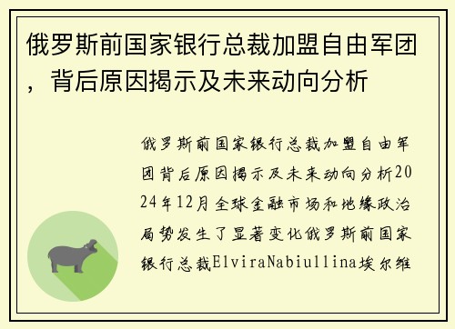 俄罗斯前国家银行总裁加盟自由军团，背后原因揭示及未来动向分析