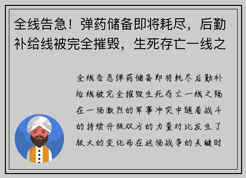 全线告急！弹药储备即将耗尽，后勤补给线被完全摧毁，生死存亡一线之隔