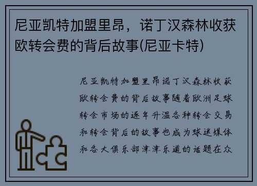尼亚凯特加盟里昂，诺丁汉森林收获欧转会费的背后故事(尼亚卡特)
