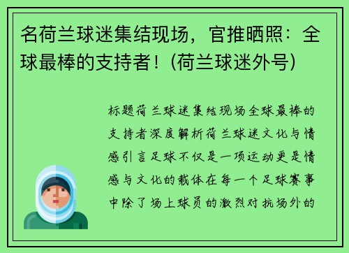名荷兰球迷集结现场,官推晒照:全球最棒的支持者!(荷兰球迷外号)