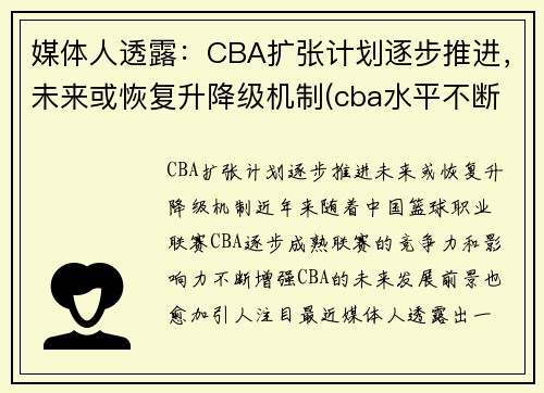 媒体人透露：CBA扩张计划逐步推进，未来或恢复升降级机制(cba水平不断下降)